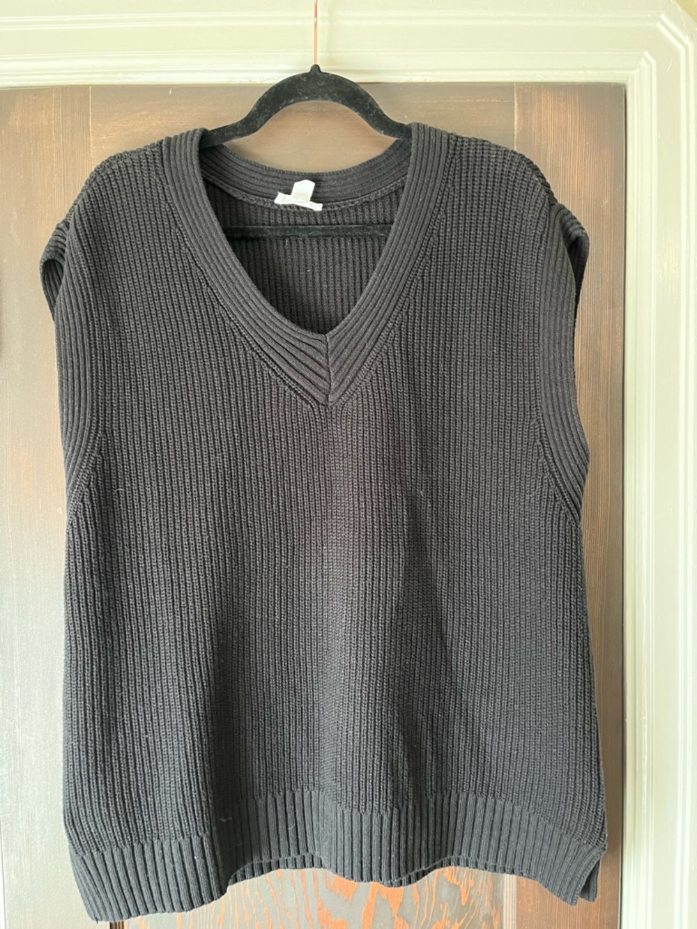 Black Ribbed V-Neck Sweater Vest